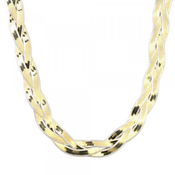 Collier Flechtkette echt Silber 925 bicolor 50 cm