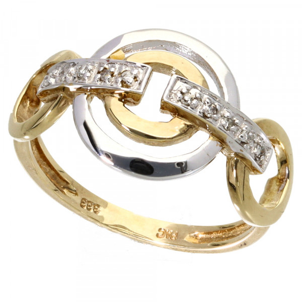 Damen Ring echt Gold 333 (8 kt) bicolor mit 10 Brillanten 0,0500 ct. WP1