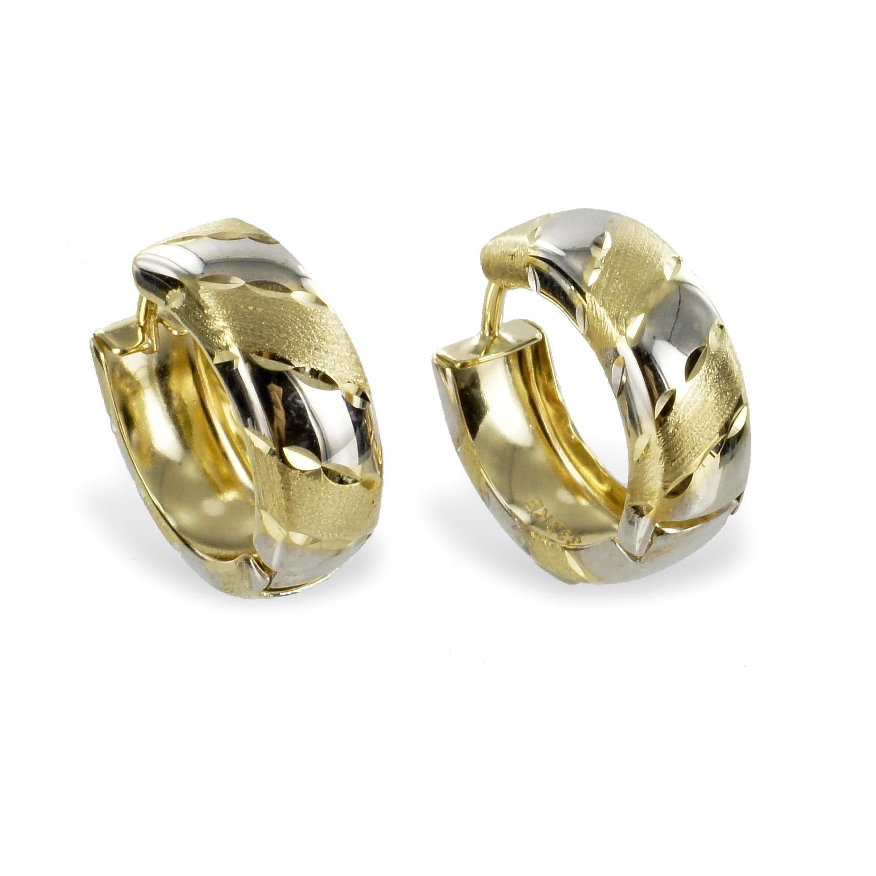 ECHT GOLD *** Ohrringe Klapp Creolen bicolor  diamantiert 15 mm 