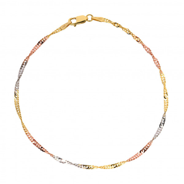 Damen Armkette Singapur 2 mm echt Gold 333 (8 kt) in tricolor