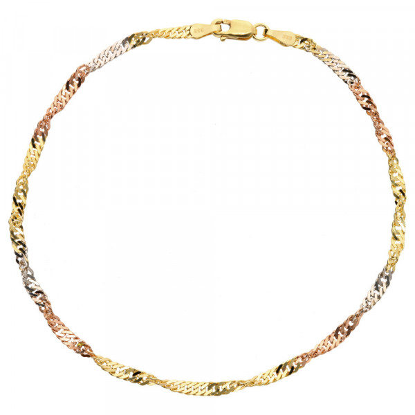 Damen Armkette Armband Singapur echt Gold 333 (8 kt) in tricolor 2,6 mm breit