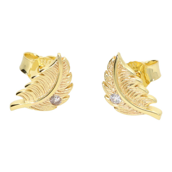 Damen Ohrstecker echt Gold 333 (8 kt) Motiv Blatt mit Zirkonia