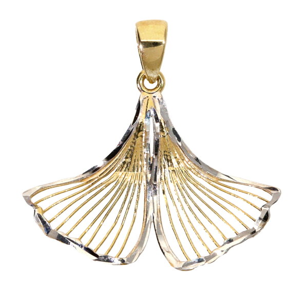Ginkgo Ketten Anhänger echt Gold 333  (8 kt)  in bicolor