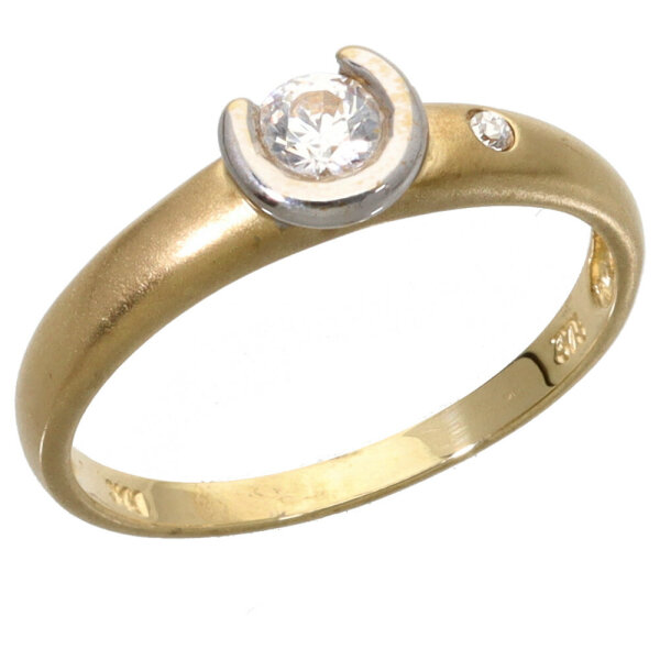 Damenring Solitär in Gold 375 (9 kt) bicolor mit Zirkonia