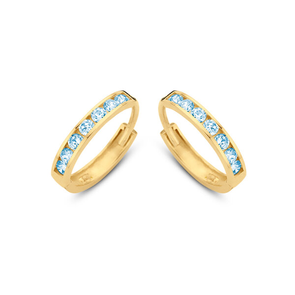 Filigrane Klappcreolen echt Gold 585 (14kt) mit Zirkonia hellblau