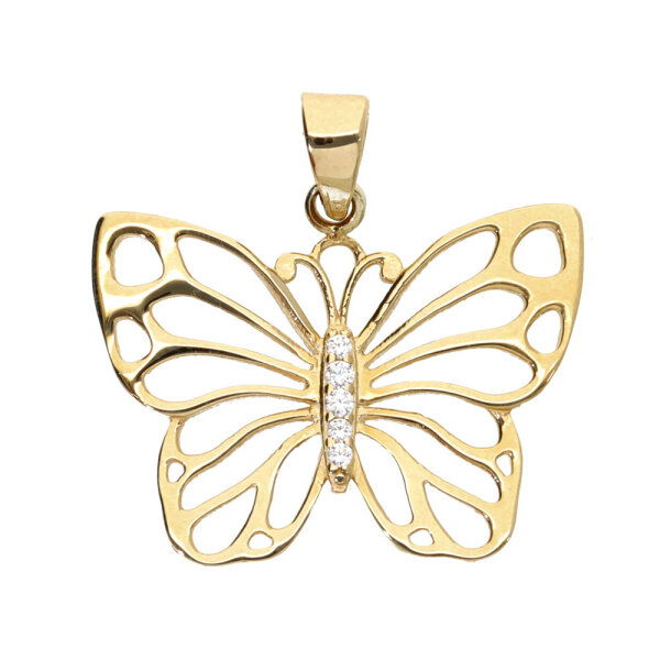 Ketten Anhänger Schmetterling echt Gold 333  (8 kt) mit Zirkonia