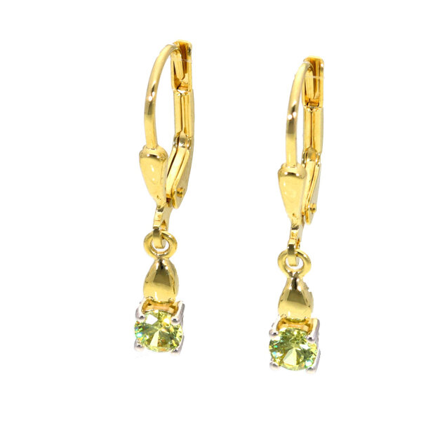 Ohrhänger echt Gold 333 (8 kt) mit Zirkonia in peridotfarben