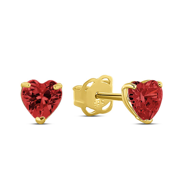 Herz Ohrstecker echt Gold 585 (14 kt) mit Zirkonia in rot