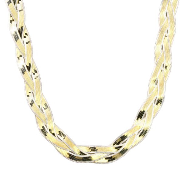 Collier Flechtkette echt Silber 925  bicolor 50 cm